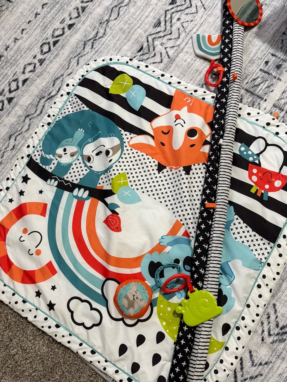 Fisher-Price Rainbow Play Gym Mat with Orange Fox and Teal Accents